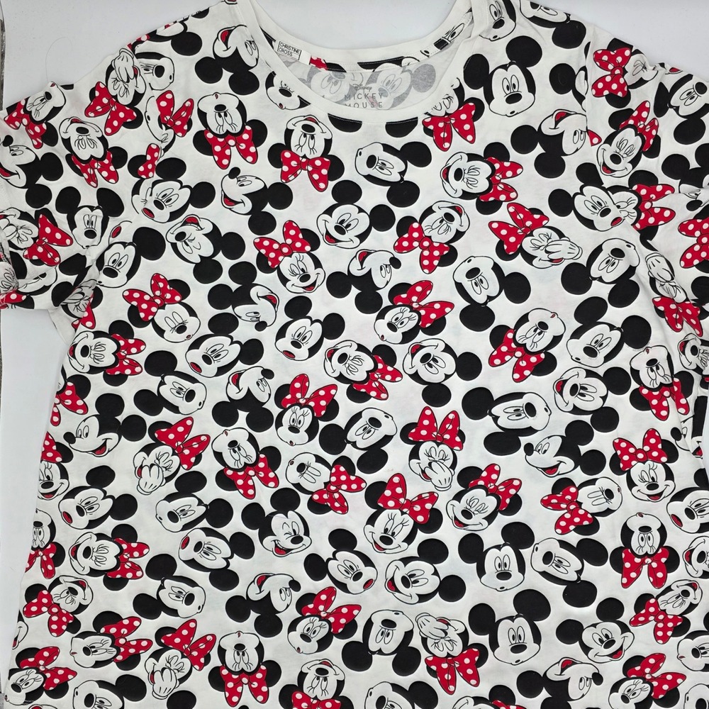 Disney Mickey Mouse All Over Print White Red Bow T Shirt Top Plus Size‎ 3X
